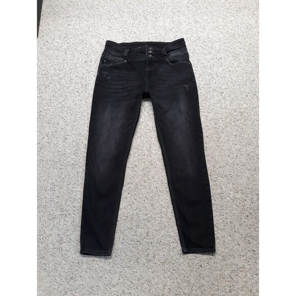 13/30 KanCan High-Rise Paper Bag Waist Skinny Lightly Distressed Black - Picture 1 of 6